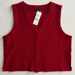 Eileen Fisher Nwt Lightweight Boiled Wool V Neck Button Front Vest Red Large L
